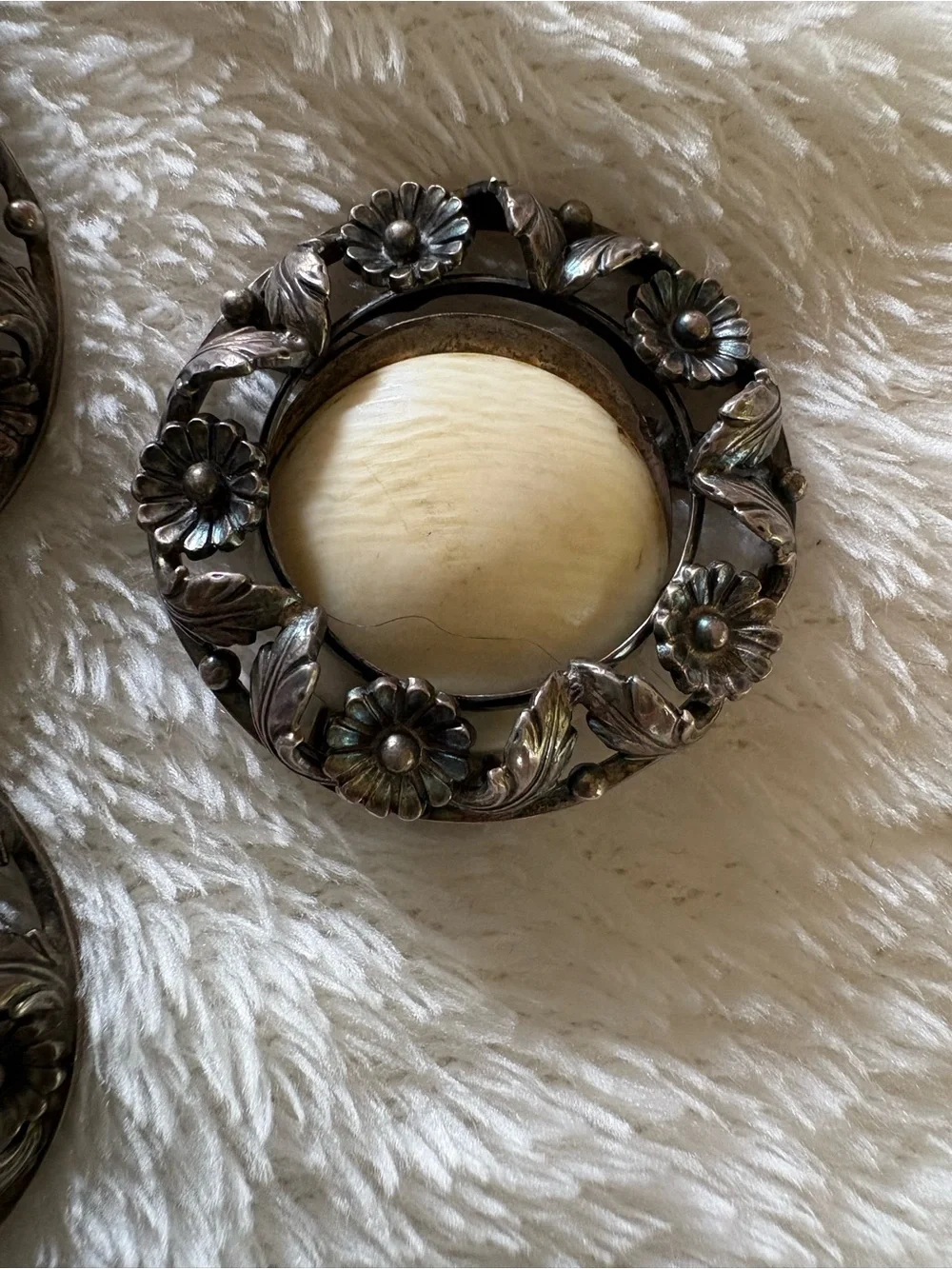 Vintage Cream Center Floral Medallion Bracelet and Clip-On Earrings Set
